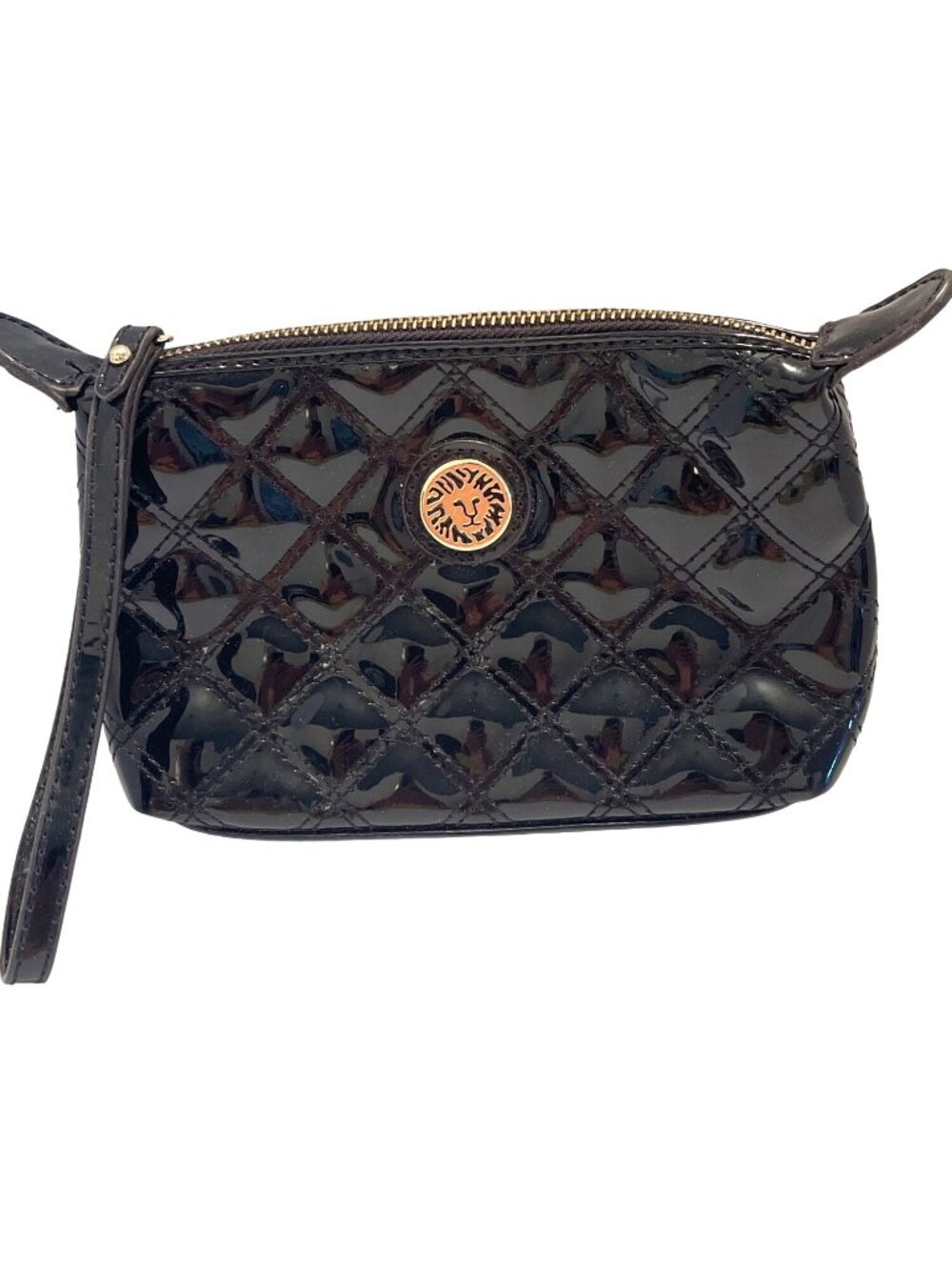Wristlet Anne Klein Patent Leather Clutch Purse Lined Black Quilted Bag Vintage - Picture 7 of 12